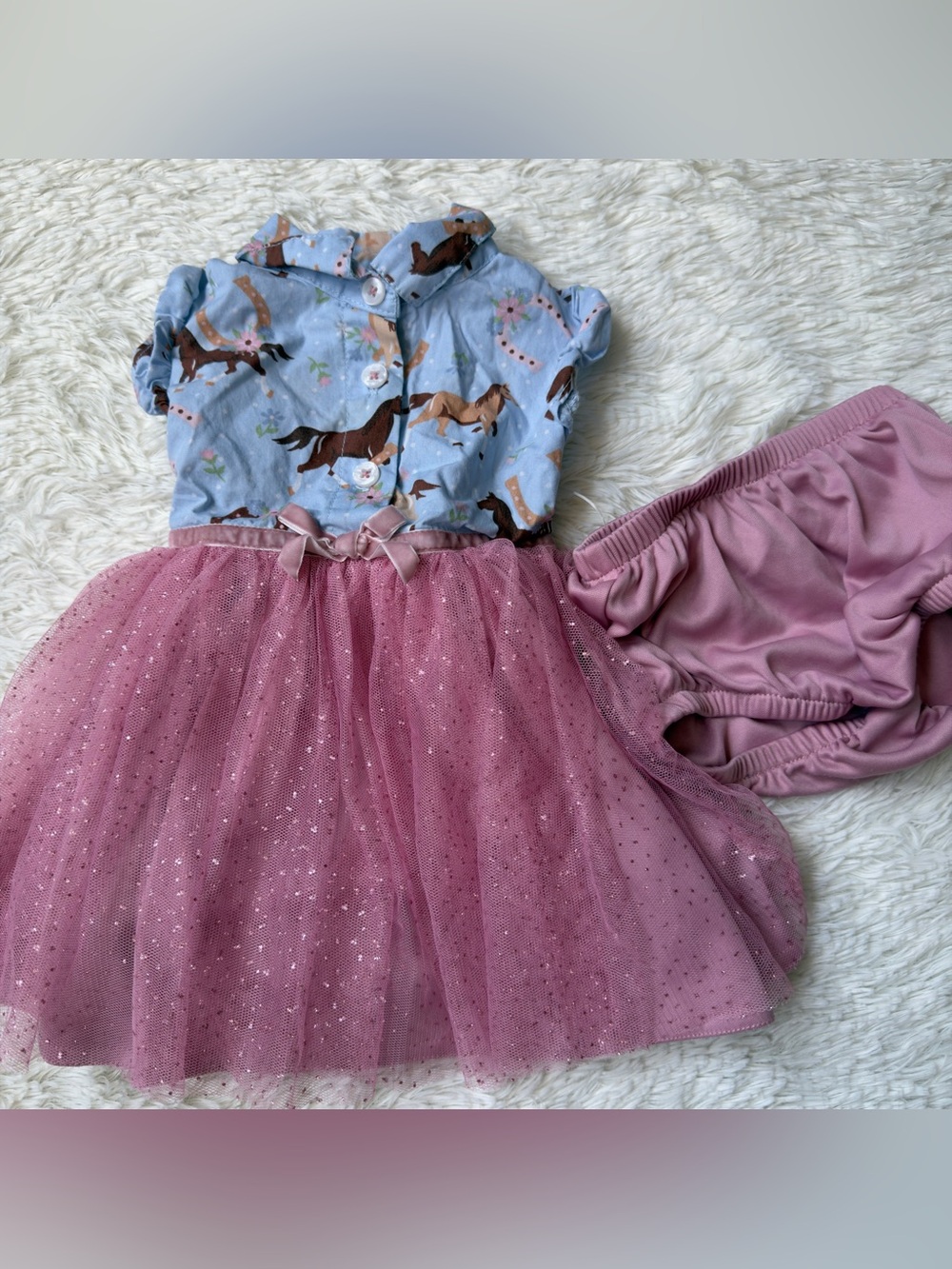 Good Lad Pink Sparkle Tulle Dress with Horse-Print Top